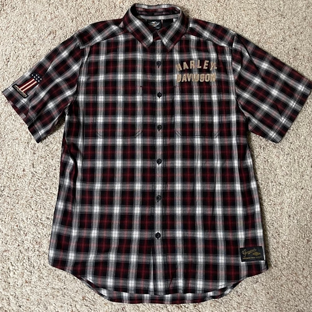 Harley-Davidson Men’s black-white-red plaid shirt Large